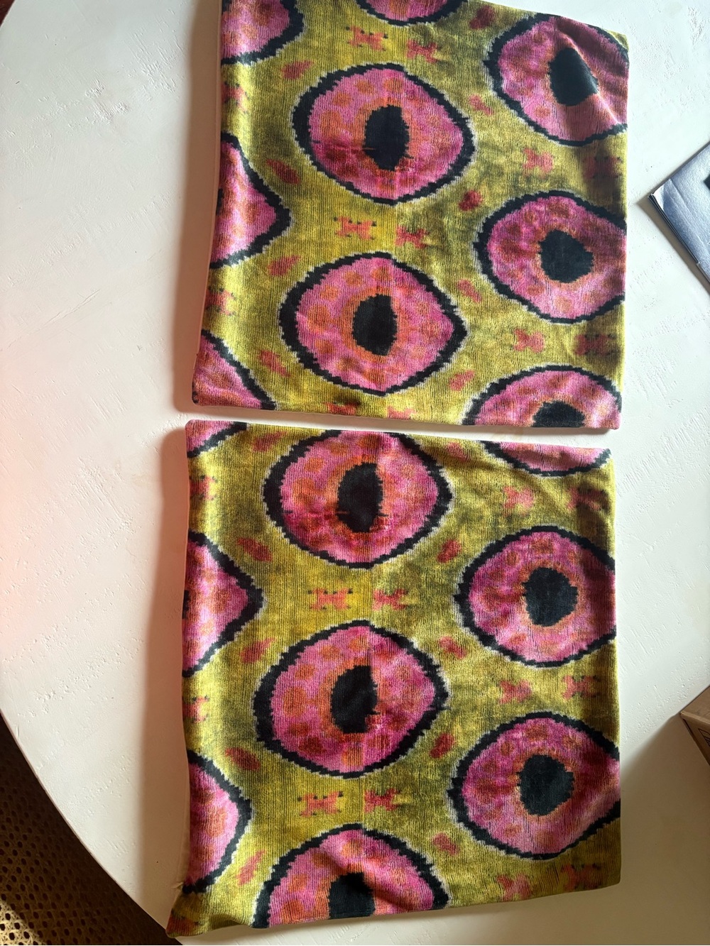 Patterned Pink & Green Pillow Covers - Vibrant Circle Print (set of 2)